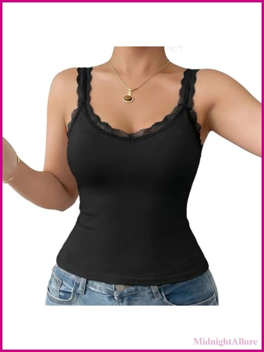 Ribbed Fitted Lace Trim Camisole Sleeveless Tank Top
